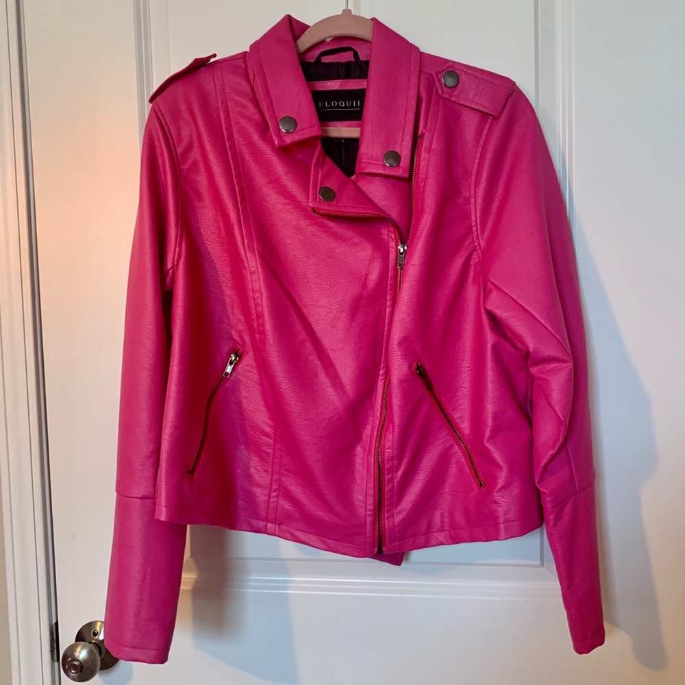 Bright pink faux leather jacket